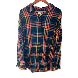 Old Navy, Orange & Navy Plaid Button-Up (XXL)